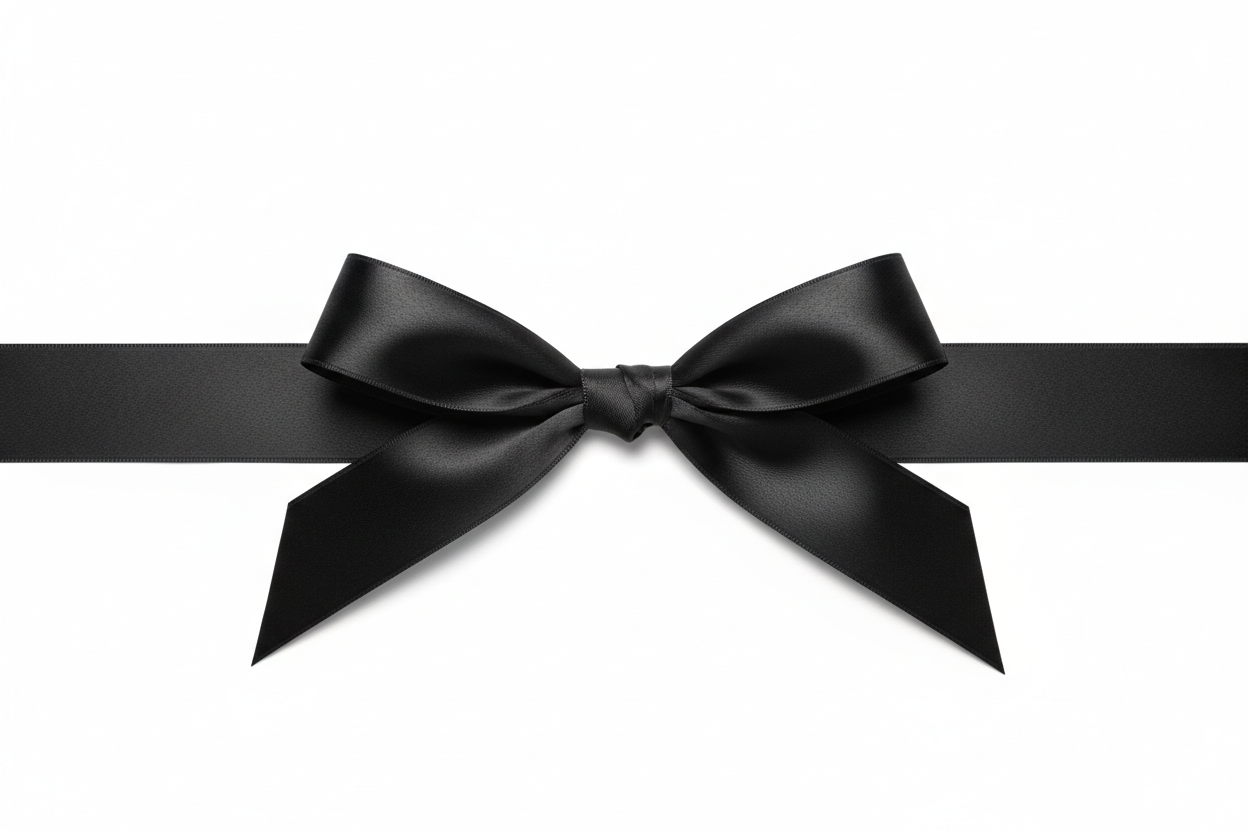 Horizontal black ribbon with a knot in middle